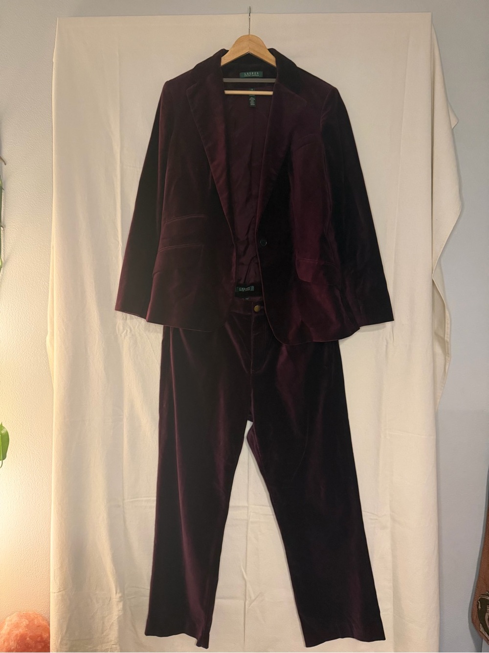 Vintage Ralph Lauren Women’s Velvet Suit Set - Deep Wine